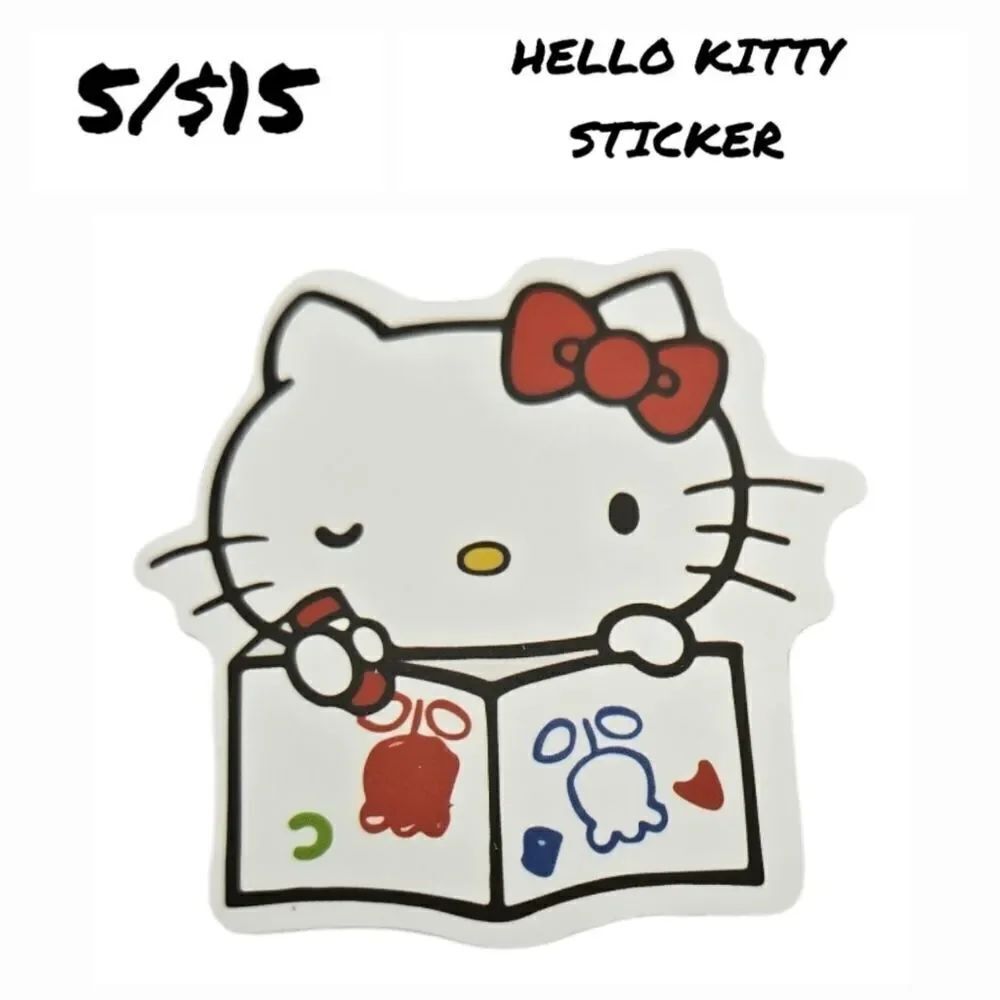 Hello Kitty Sticker Self-Adhesive Laptop Water Bottle White Cat Bow Artist Art